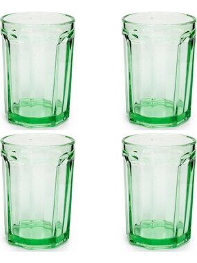 Set of 4 Clear Green Drinking Glasses | 13.5 oz Water Cups | Home & Kitchen